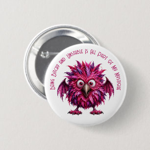 Amber - Big-Eyed Feathered Menace 6 Cm Round Badge