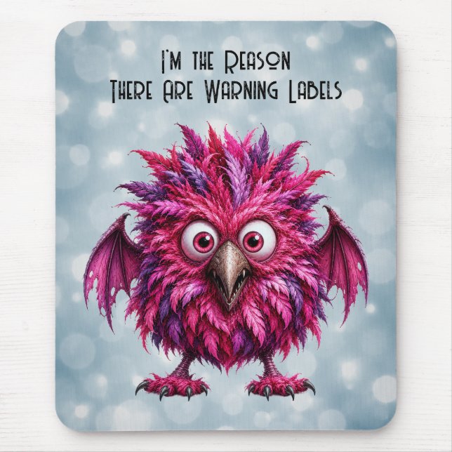 Amber - Big-Eyed Feathered Whimsical Monster  Mouse Mat (Front)