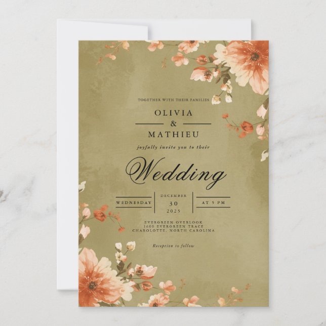 Amber Blossom Flourish Wedding Invitation (Front)
