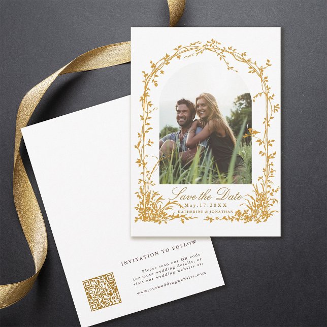 Amber Botanical Arch Garden Wedding Photo Save The Date (Front & Back)