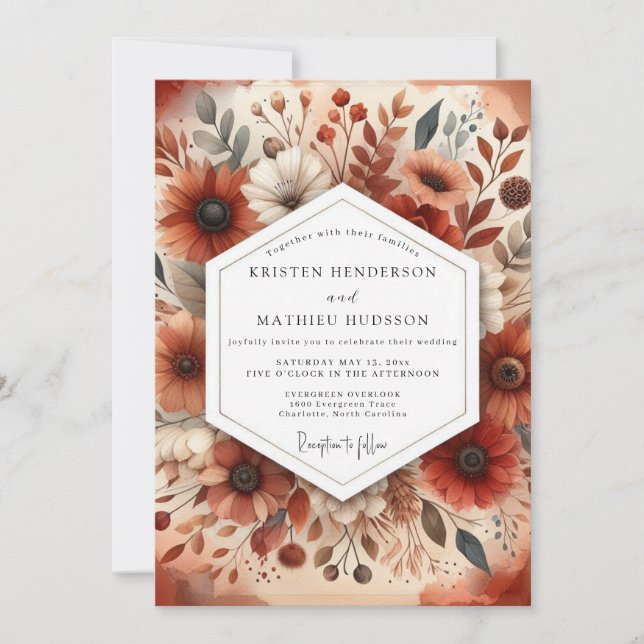 Amber Botanical Autumn Romance Wedding Invitation (Front)