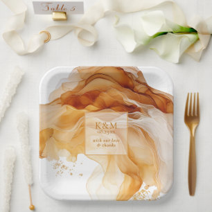 Amber Brandy Abstract Ink Wedding ID1089 Paper Plate