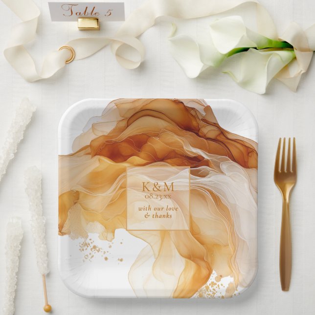 Amber Brandy Abstract Ink Wedding ID1089 Paper Plate (Wedding)