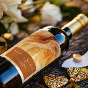 Amber Brandy Abstract Ink Wedding Thank You ID1089 Wine Label