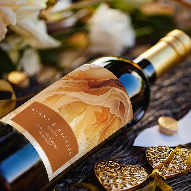 Amber Brandy Abstract Ink Wedding Thank You ID1089 Wine Label (Creator Uploaded)
