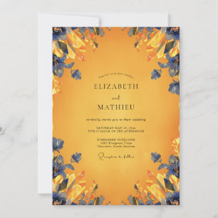 Amber Cobalt Leaf Wedding Invitation