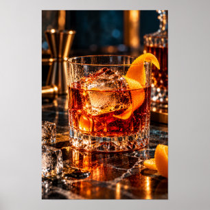 Amber Cocktail with Orange Twist and Ice – Luxury Poster
