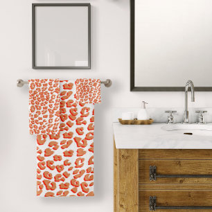 Amber Colour and White Leopard Print Bath Towel Set