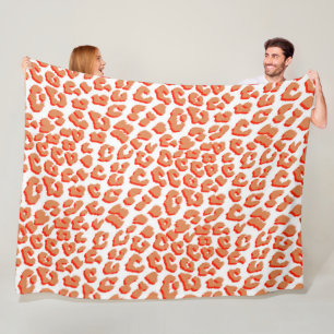 Amber Colour and White Leopard Print Fleece Blanket