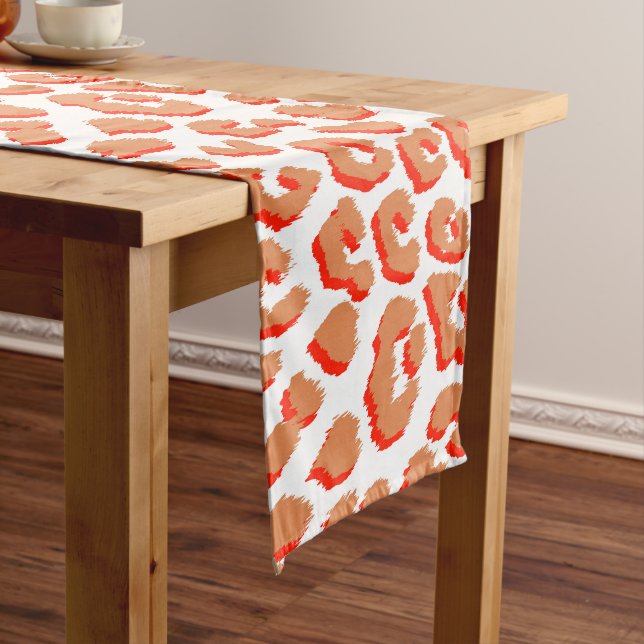 Amber Colour and White Leopard Print Long Table Runner (In Situ)