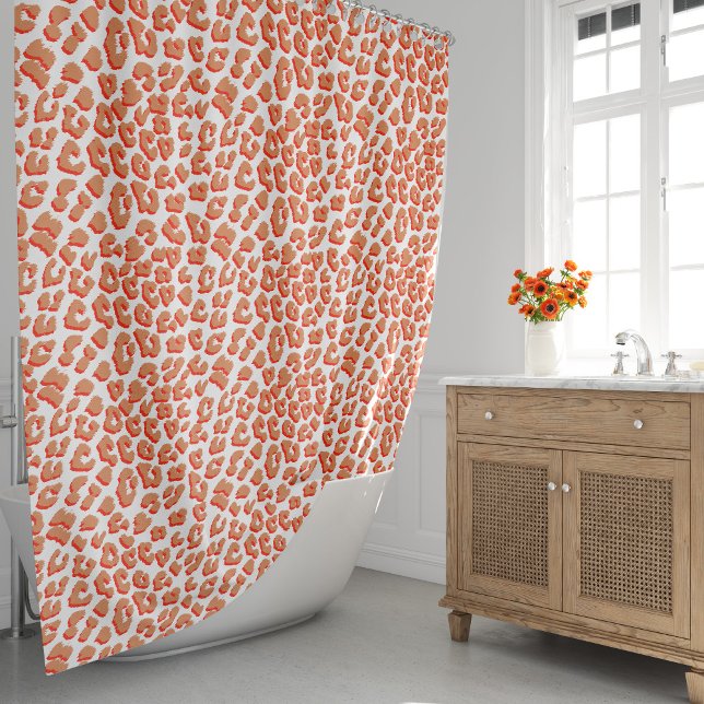 Amber Colour and White Leopard Print Shower Curtain (Amber Color Leopard Print Shower Curtain by Looly Elzayat
)