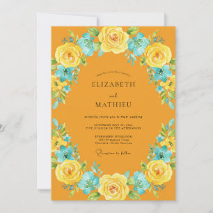 Amber Cyan Leafy Wedding Invitation