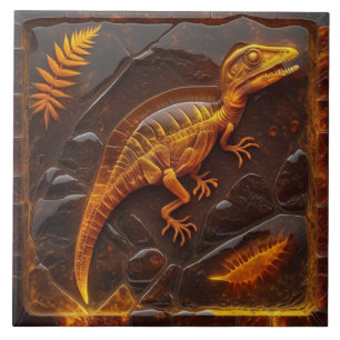 Amber Dinosaur Fossil Effect Illustration Tile