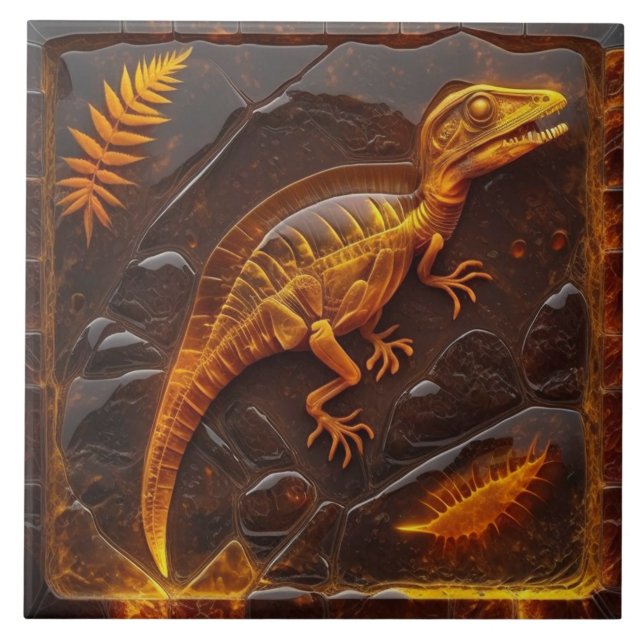 Amber Dinosaur Fossil Effect Illustration Tile (Front)