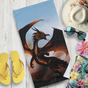 Amber Dragon Fantasy Beach Towel
