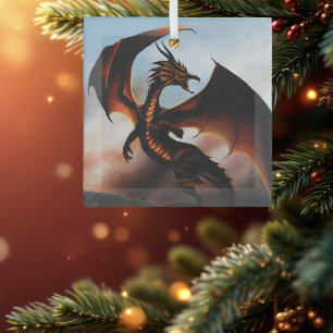 Amber Dragon Fantasy Glass Tree Decoration