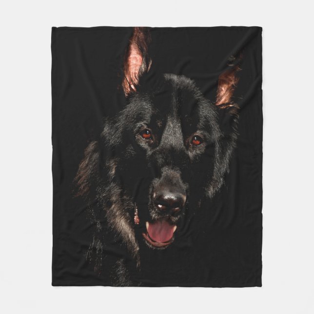 Amber Eyed Black German Shepherd Dog Fleece Blanket (Front)