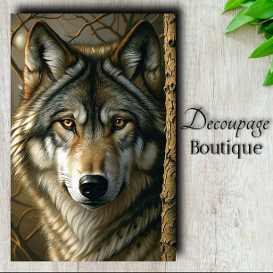 Amber Eyed Grey Wolf Decoupage Tissue Paper