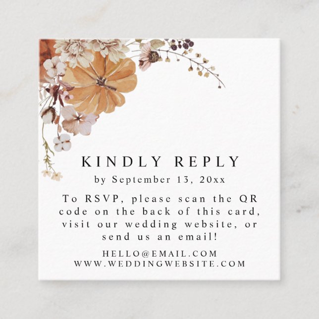 AMBER Fall Pumpkin Autumn QR Code RSVP Square Card (Front)