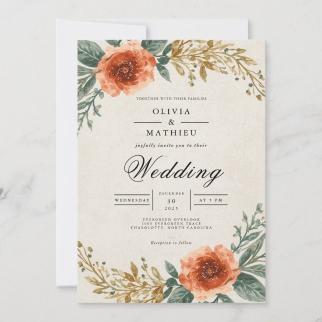 Amber Floral Arch Wedding Invitation (Front)