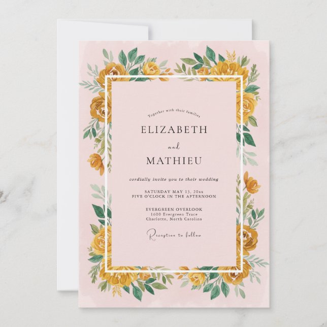 Amber Floral Border Wedding Invitation (Front)