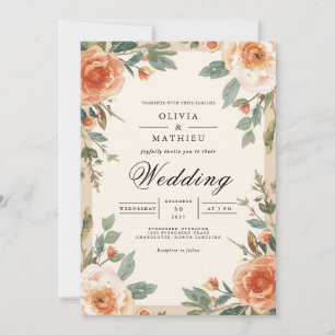 Amber Floral Brushstroke Wedding Invitation