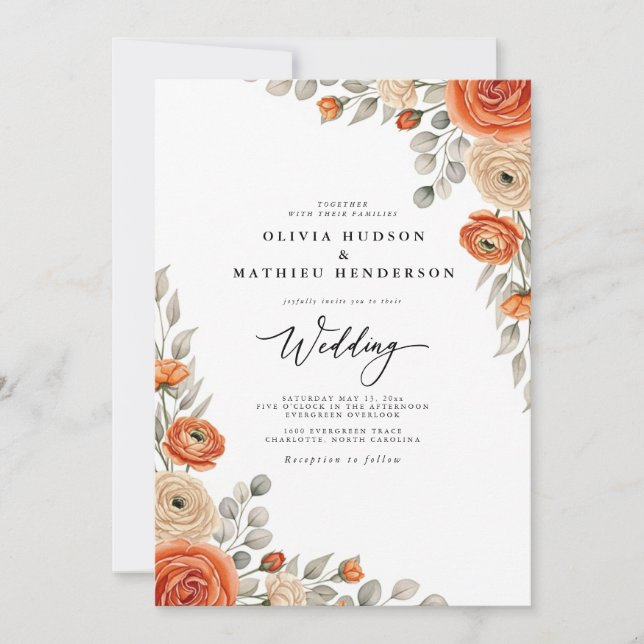 Amber Floral Whimsy Wedding Invitation (Front)