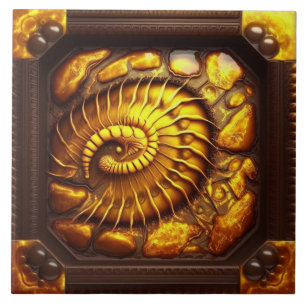 Amber Fossil Inspired Spiral Illustration Tile