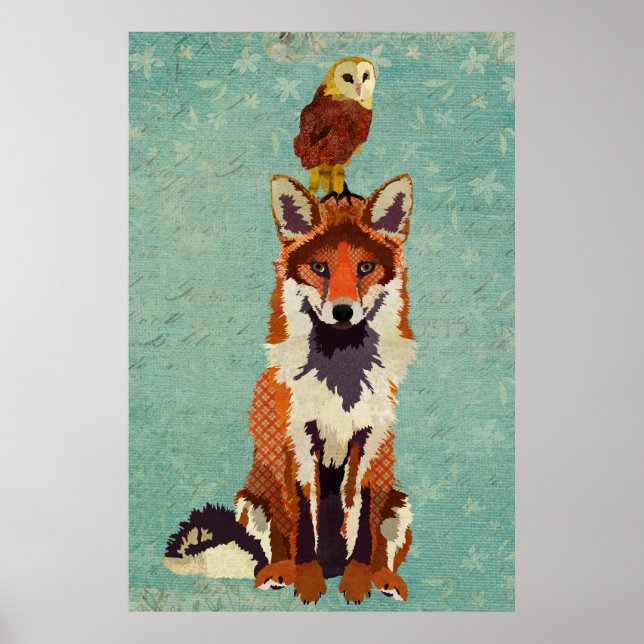 Amber Fox & Owl Art Poster (Front)