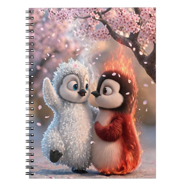 Amber & Frosty Cherry Blossom Penguin Notebook (Front)