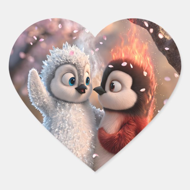 Amber & Frosty Cute Fire and Ice Penguin Sticker (Front)