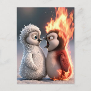 Amber & Frosty Fire and Ice Penguin Poster Postcard
