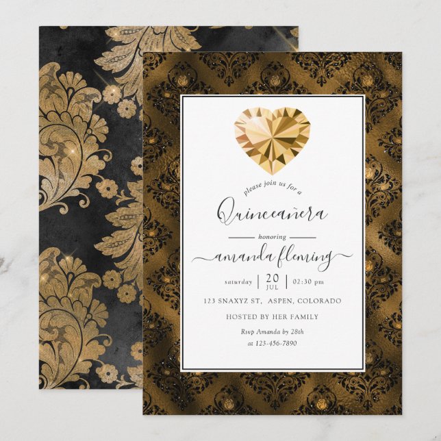 Amber Gemstone Quinceañera Invitation (Front/Back)