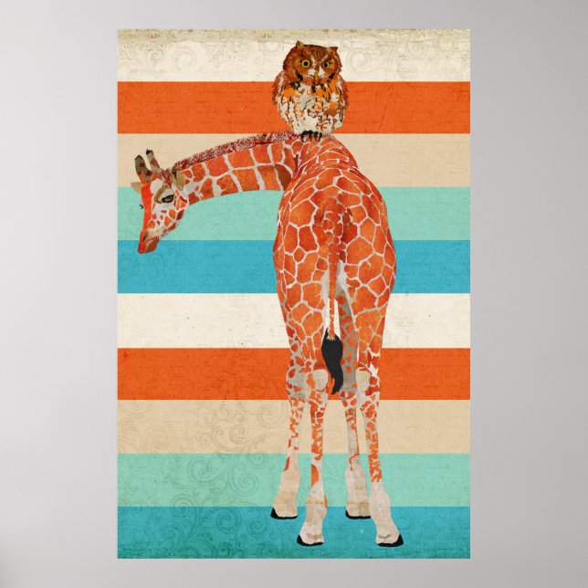 Amber Giraffe & Owl Art Poster (Front)