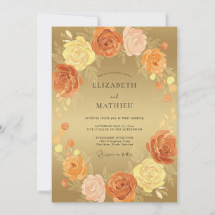 Amber Gold Ranunculus Eucalyptus Wedding Invitation
