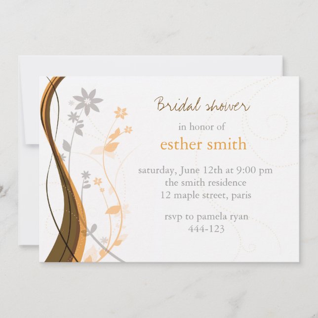 Amber & grey floral charm invitation (Front)