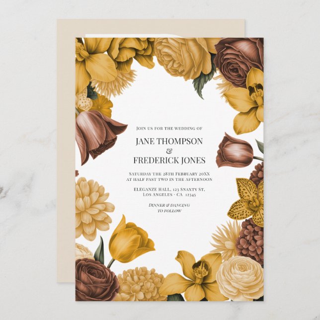 Amber Honey, Desert Clay & Marigold Bloom Wedding Invitation (Front/Back)