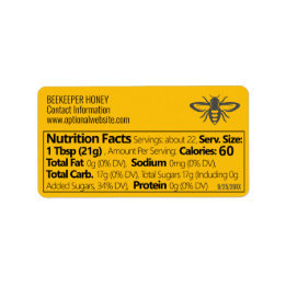 Amber Honey Nutrition Facts and Beekeeper Info Label