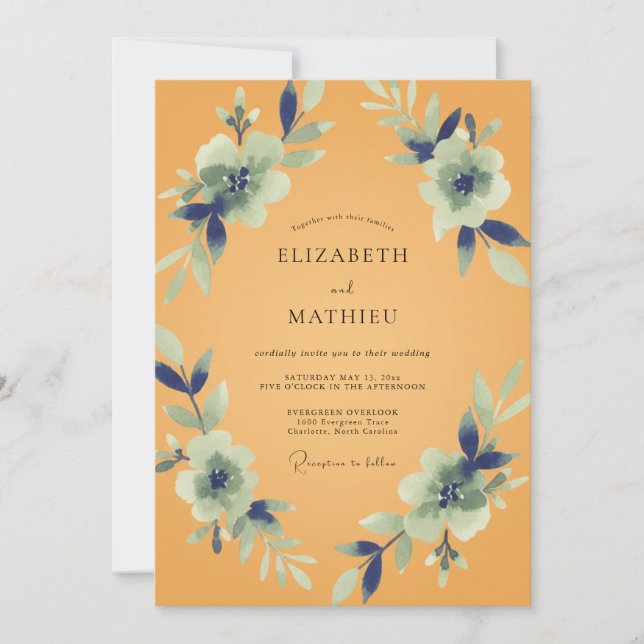 Amber Indigo Painted Wedding Invitation (Front)