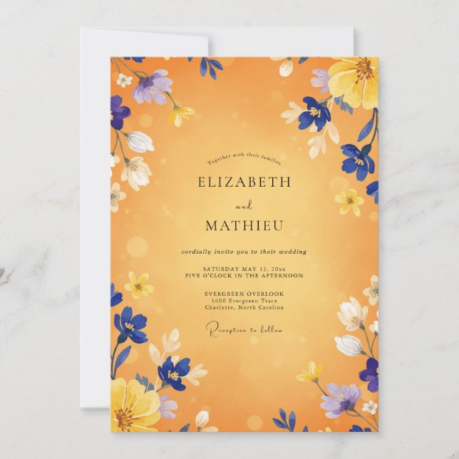 Amber Indigo Wildflower Wedding Invitation (Front)