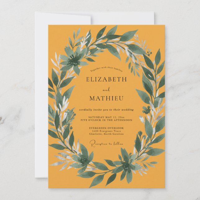 Amber Leafy Wedding Invitation (Front)