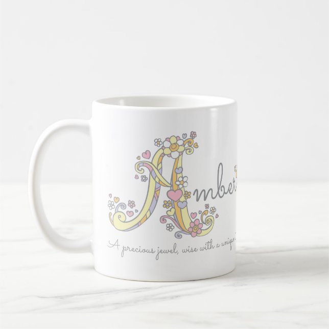 Amber letter A name meaning monogram mug (Left)