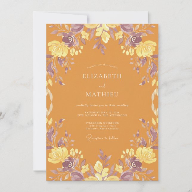 Amber Lilac Wildflower Wedding Invitation (Front)