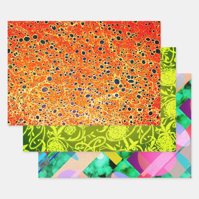 Amber marbled paper, green Paisley Pearl, Chiron Wrapping Paper Sheet (Set)