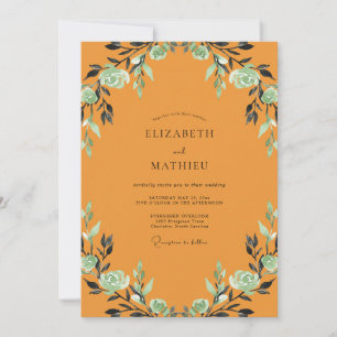 Amber Mint Leafy Wedding Invitation
