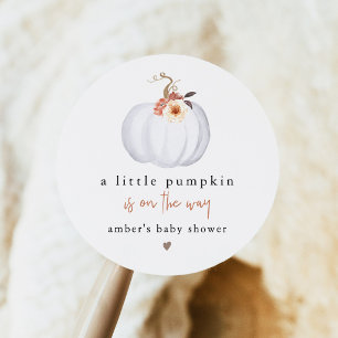 AMBER Modern Rustic Little Pumpkin Baby Shower Classic Round Sticker