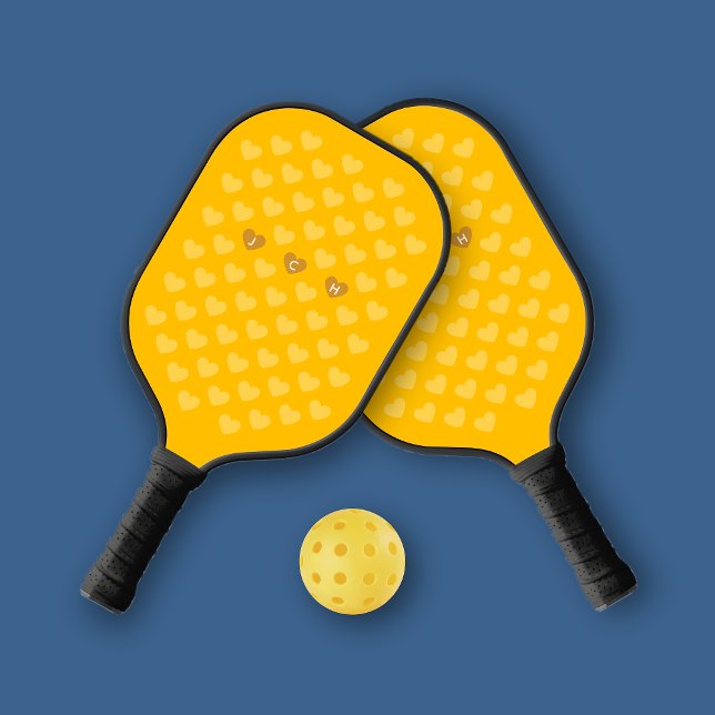 Amber Monotone Hearts Personal Monogram Pickleball Paddle (Creator Uploaded)