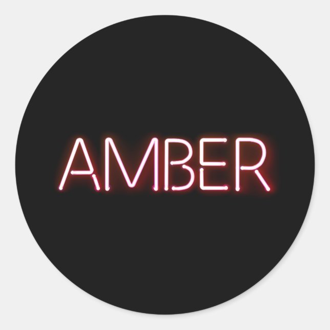 Amber name in glowing neon lights novelty classic round sticker (Front)