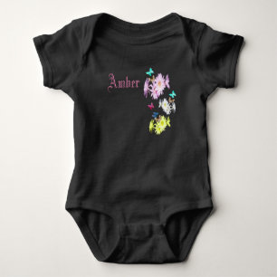 Amber Name Logo, With Kittens And Butterflies, Bab Baby Bodysuit