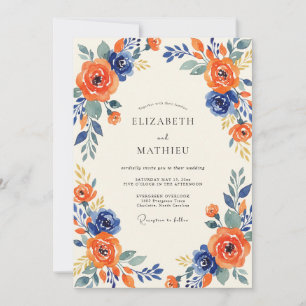 Amber Navy Ranunculus Eucalyptus Wedding Invitation